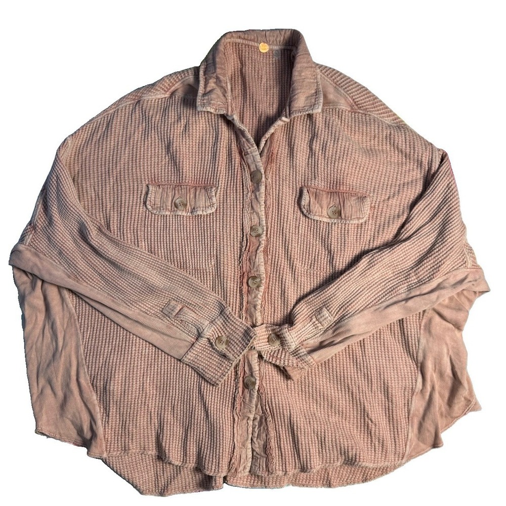 FP One Free People Scout Jacket Sepia Small Oversized Boho Waffle Knit EUC